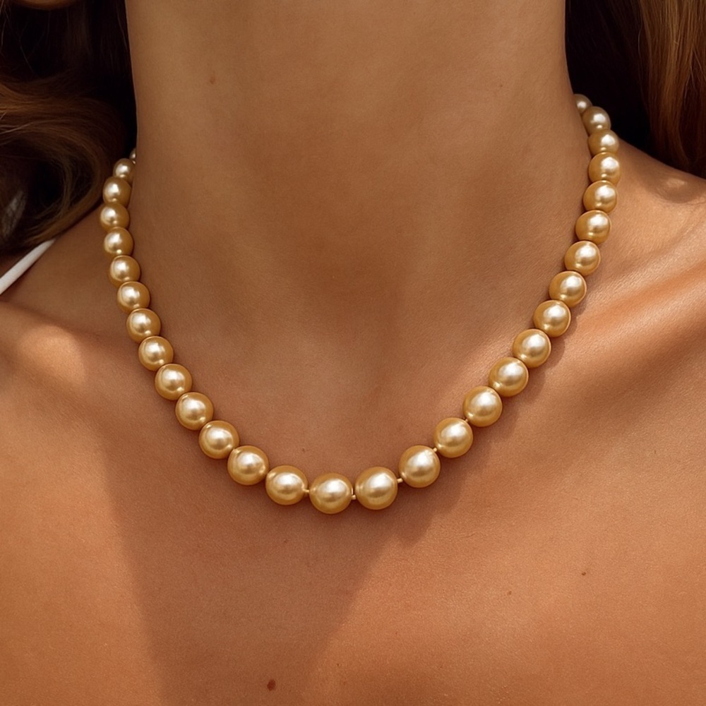 Vintage Gold-Tone Faux Pearl Bead Necklace With Filigree Clasp